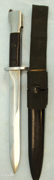 British X2 E1 Trials Bayonet, Scabbard and Webbing Frog. Bayonet in 