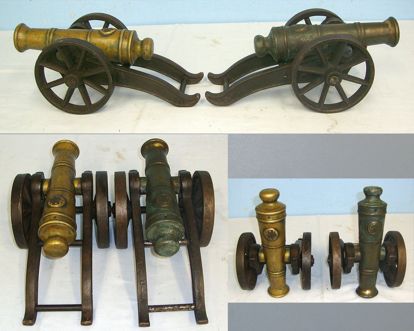 Pair Of Heavy Victorian Era 6 Bore Bronze Black Powder Signal Cannon On Wheeled Iron Carriages. Sn 23230:7 None Cannon
