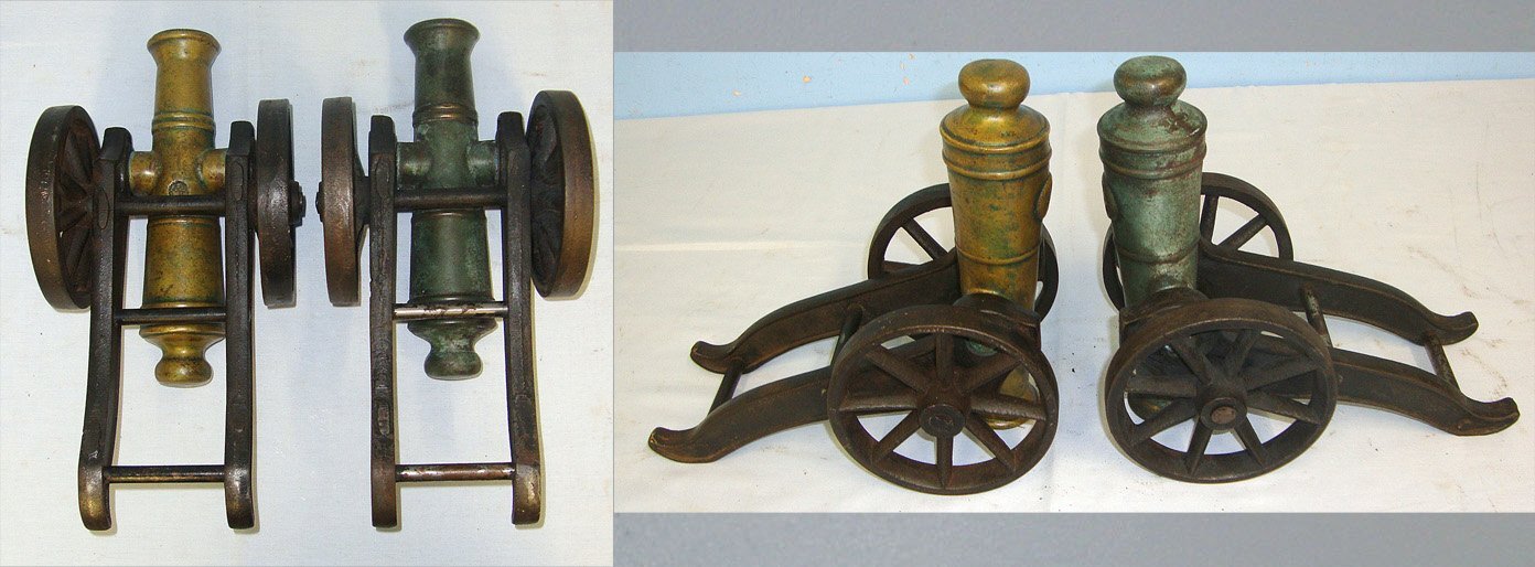  Pair Of Heavy Victorian Era 6 Bore Bronze Black Powder Signal Cannon On Wheeled Iron Carriages. Sn 23230:7 None Cannon