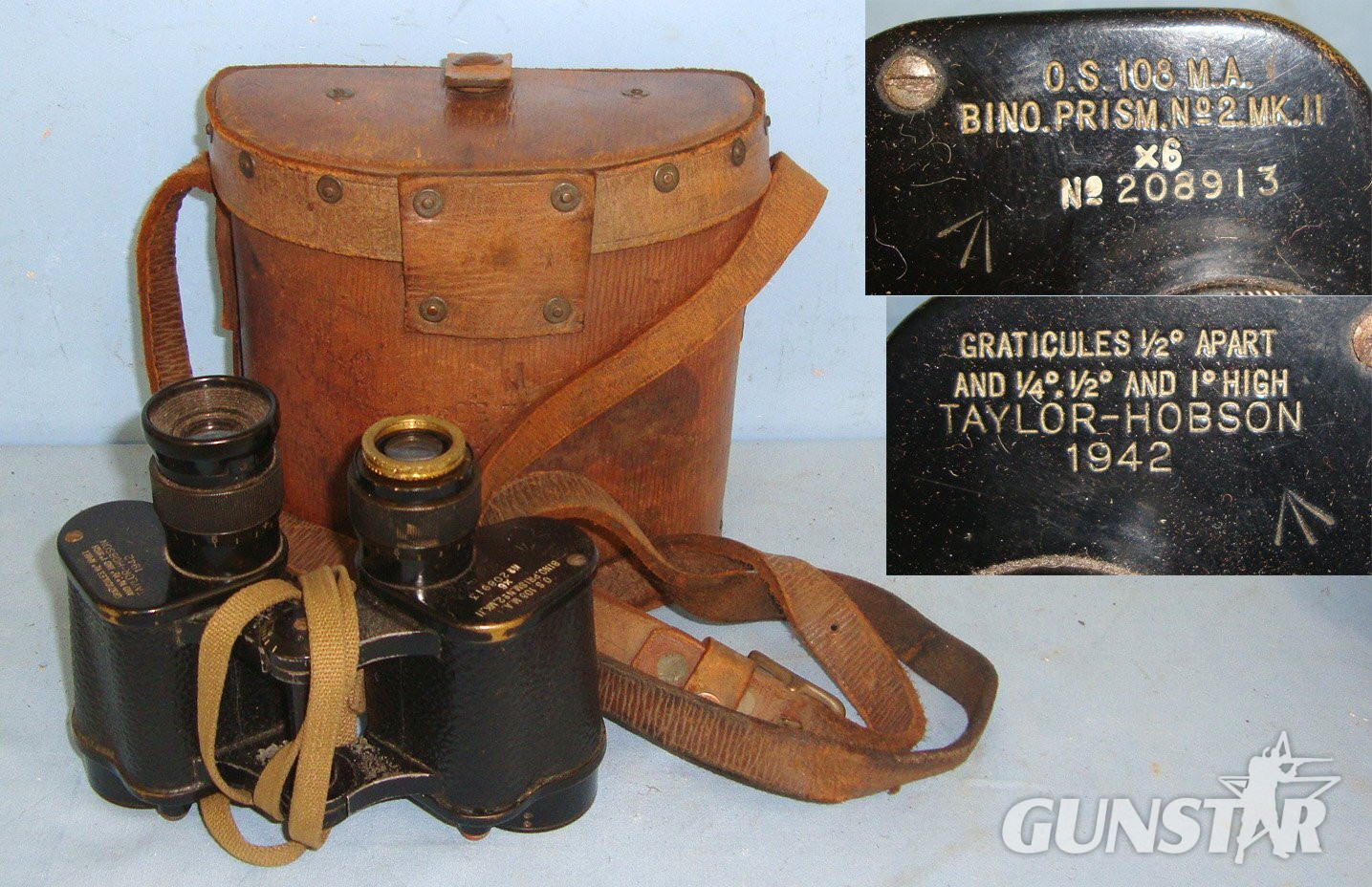 SCARCE**WW2 British 1939 Pattern ME Co (Mills Equipment Company) Leather Binocular Case With Shoulder Strap & WW2 1942 British WD Taylor Hobson No.2 MK II, 6X Magnification Prismatic Binoculars With Neck Strap. OPT 864  Sight & Optic in 