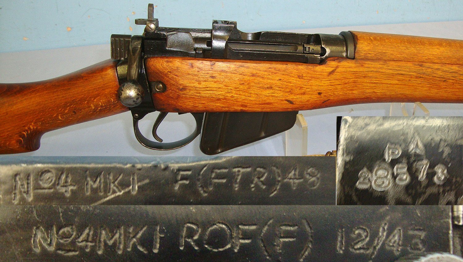 WW2 1943 British WD No.4 MK 1 Royal Ordnance Factory Fazakerley ROF(F) .303 Calibre Rifle With Sling, No.4 MK II ‘Pig Sticker’ Socket Bayonet & No. 4 MK 1 Scabbard**COCKS & DRY FIRES 1998 UK DEACTIVATION** Sn 23484:54 deactivated rifle Bolt Action None Rifle