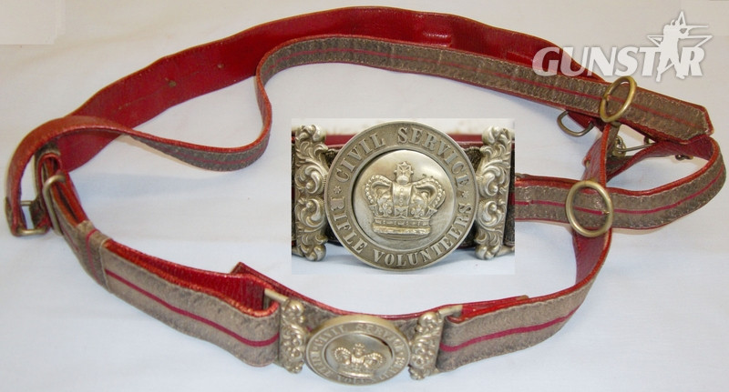 Victorian ‘Civil Service Rifle Volunteers’ Red Morocco Leather & Gold Lace Dress Sword Belt with 2 Piece Crown Buckle & Sword Hanging Straps. 19966:39. Victorian ‘Civil Service Rifle Volunteers’ Red Morocco Leather & Gold Lace Dress Sword Belt with 2 Piece Crown Buckle & Sword Hanging Straps. 19966:39. Antique & Militaria in 