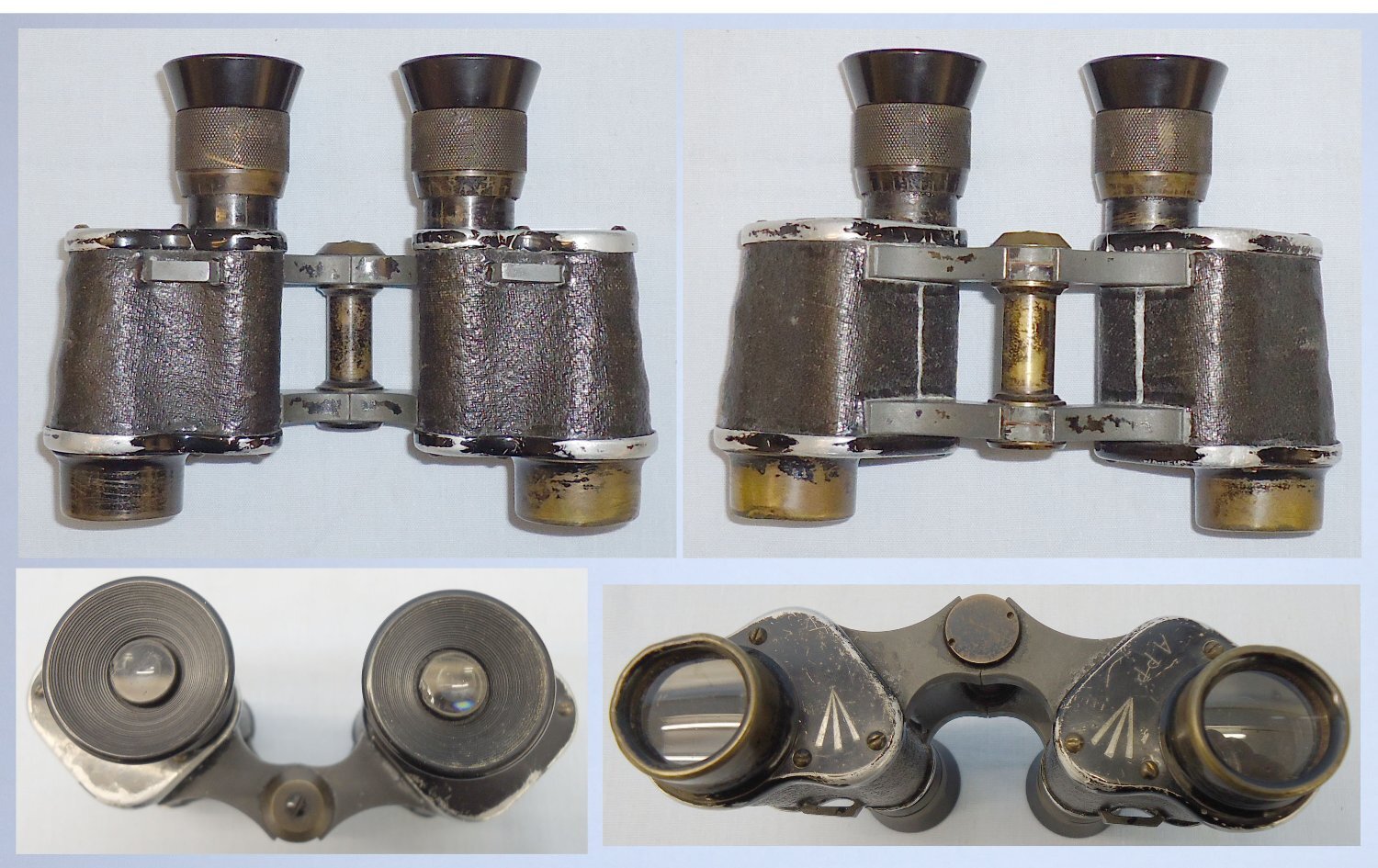 WWI British Officers Field Binoculars and Dated 1918 Leather Case by Manufacturer Parisian Opera & Field Glass Co Ltd. OPT 837. WWI British Officers Field Binoculars and Dated 1918 Leather Case by Manufacturer Parisian Opera & Field Glass Co Ltd. OPT 837.  Antique & Militaria
