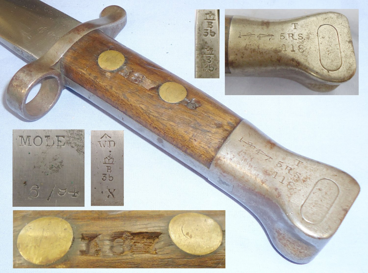 British 1888 Pattern Mark II, 2nd pattern, Lee Metford Bayonet and Scabbard by Mole. BAYO 545 Bayonet
