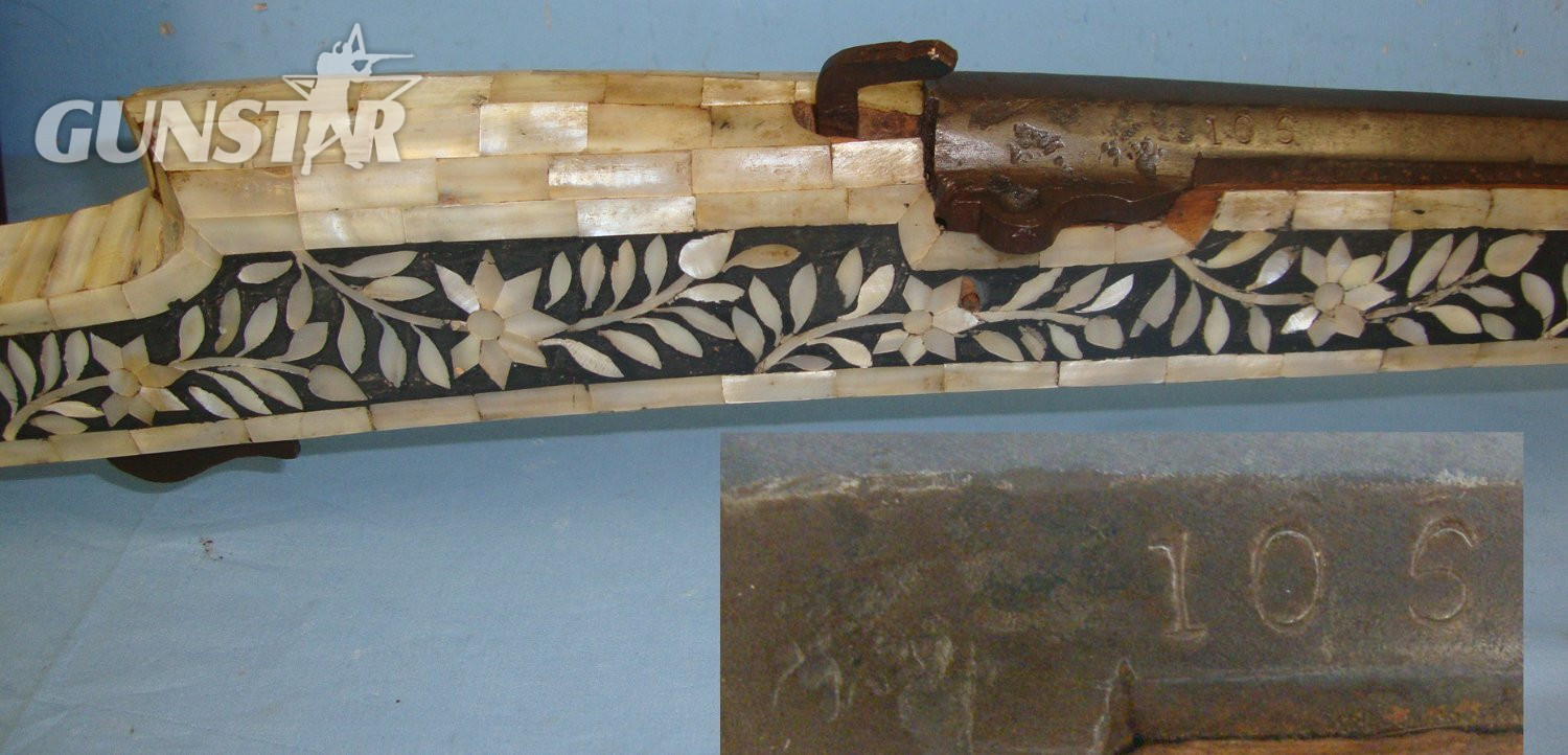 MASSIVE**ORNATE**C1790 Indian North West Frontier Match Lock 22 Bore Musket Wrapped With Plates & Foliate Formations Of Mother Of Pearl & Ram Rod. Sn 22407 Single Shot 20 Bore/gauge Rifle