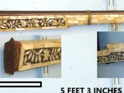 MASSIVE**ORNATE**C1790 Indian North West Frontier Match Lock 22 Bore Musket Wrapped With Plates & Foliate Formations Of Mother Of Pearl & Ram Rod. Sn 22407 Single Shot 20 Bore/gauge Rifle