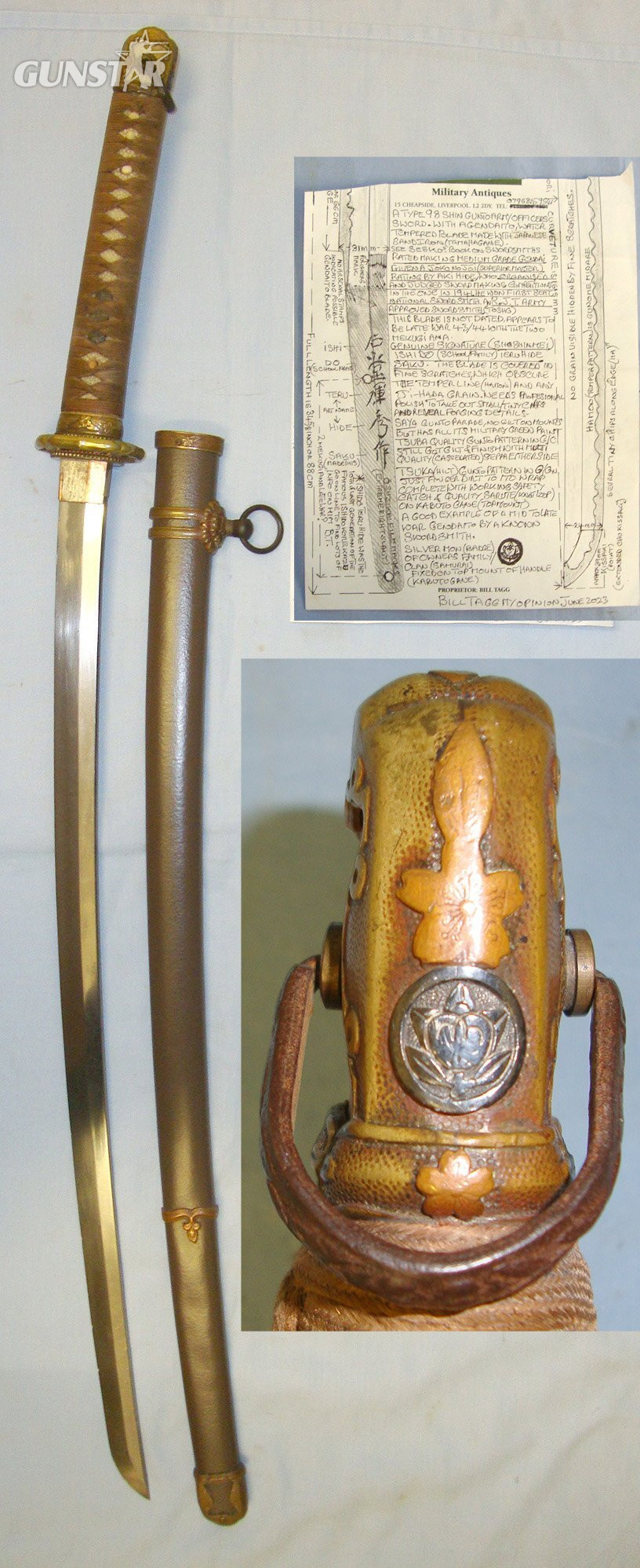 SUPERIOR MASTER SMITH**WW2 Japanese Officer’s Samurai Family Shin Gunto Type 98 Gendaito Sword With Smith Signed Tang ‘ISHIDO TERU HIDE SAKU’, Scabbard & Expert Assessment. Sn 23484:10 Sword in 