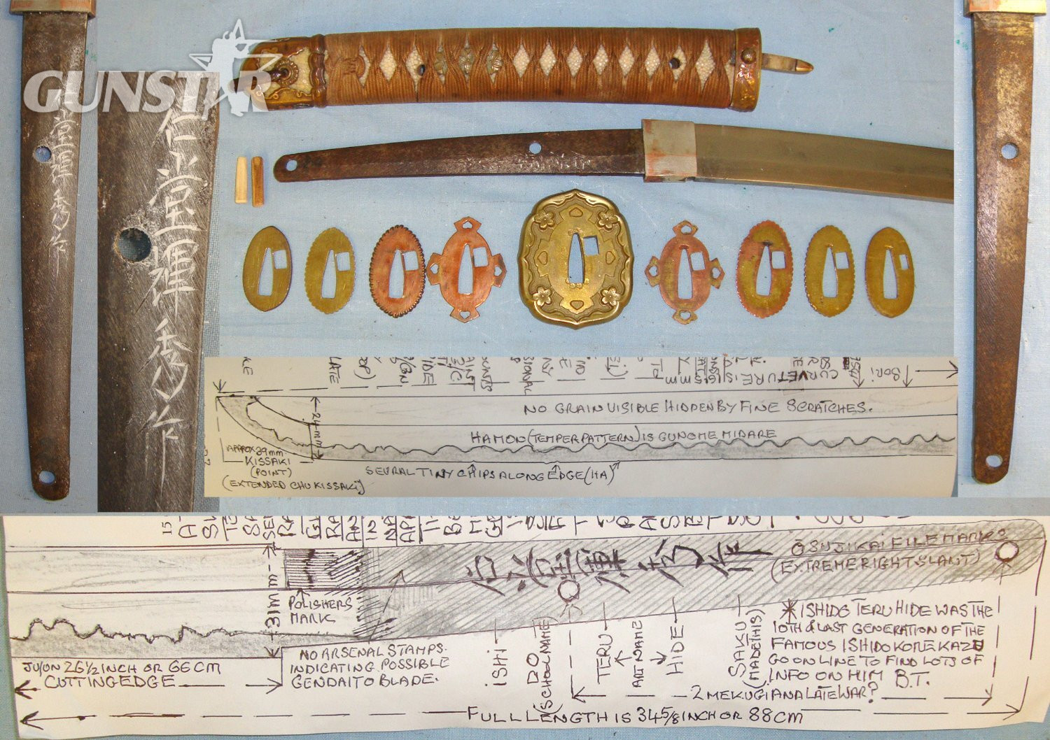 SUPERIOR MASTER SMITH**WW2 Japanese Officer’s Samurai Family Shin Gunto Type 98 Gendaito Sword With Smith Signed Tang ‘ISHIDO TERU HIDE SAKU’, Scabbard & Expert Assessment. Sn 23484:10 Sword