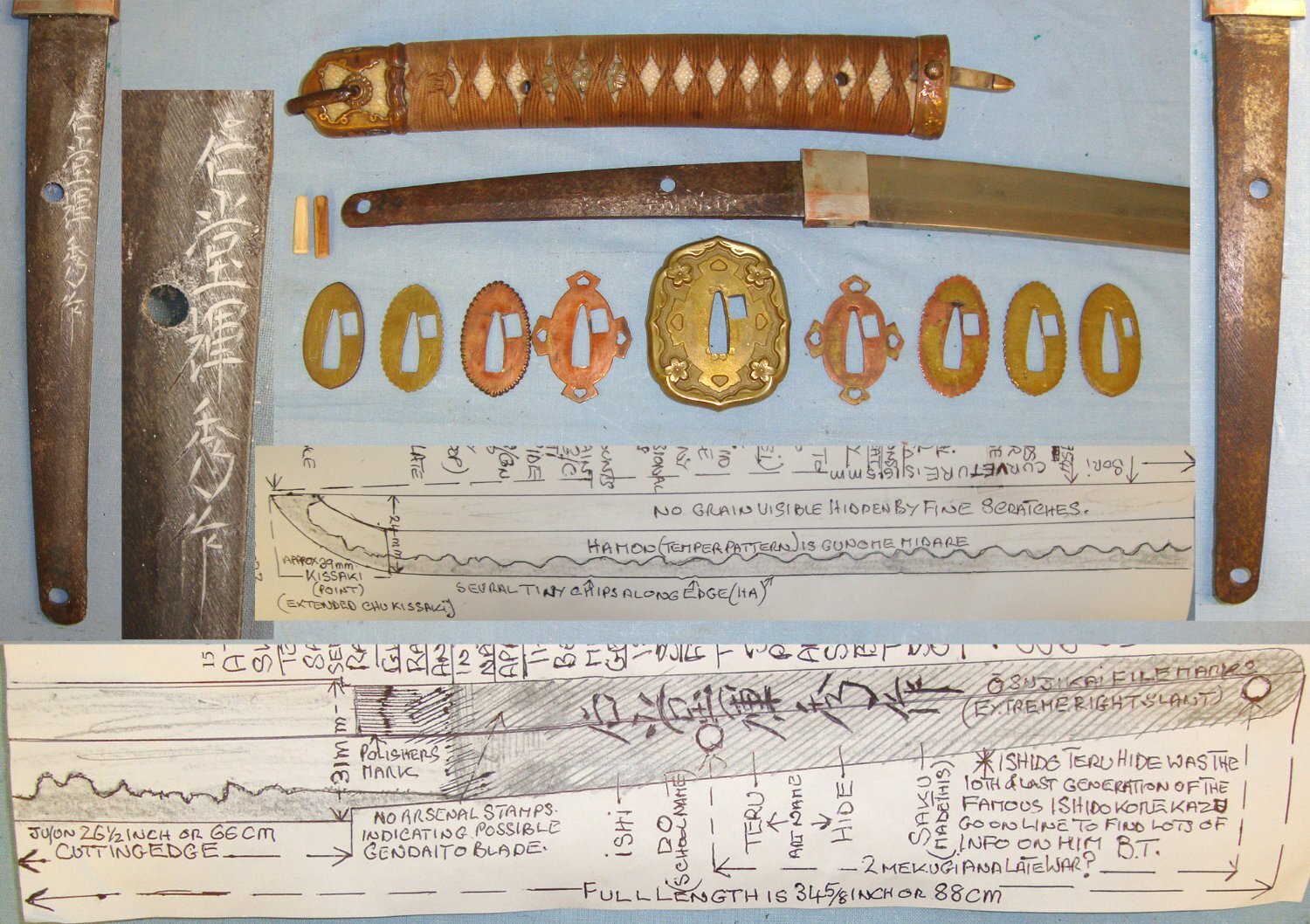 SUPERIOR MASTER SMITH**WW2 Japanese Officer’s Samurai Family Shin Gunto Type 98 Gendaito Sword With Smith Signed Tang ‘ISHIDO TERU HIDE SAKU’, Scabbard & Expert Assessment. Sn 23484:10 Sword