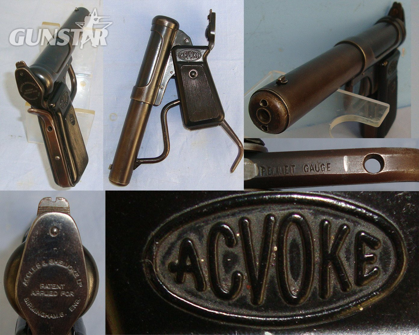RARE**Boxed, 1946-1956 .177 Calibre, Accles & Shelvoke Ltd, 'Acvoke' Break Action Air Pistol. Sn 23484:53 air pistol .177 in 