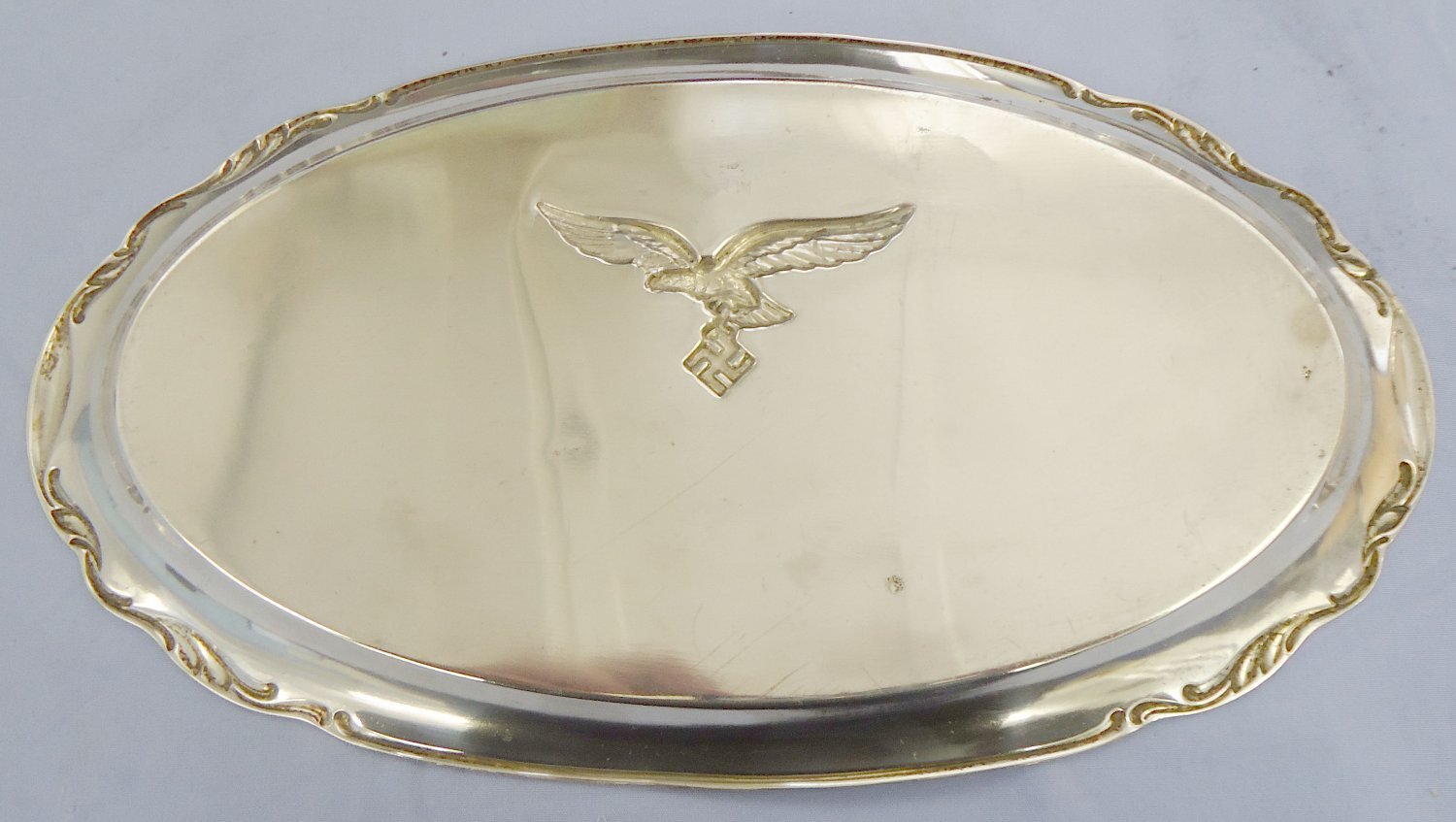  WWII Dated Luftwaffe Silver Presentation/Serving Tray Engraved ‘Fur Besondere Bewahrung’ Translating to ‘For Special Preservation’. 22441:17. WWII Dated Luftwaffe Silver Presentation/Serving Tray Engraved ‘Fur Besondere Bewahrung’ Translating to ‘For Special Preservation’. 22441:17.  Antique & Militaria