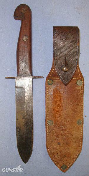  RARE**WW2 Australian WD East Brothers Sydney Wood Grip Scales Hilt Fighting Knife & WD 1942 Leather Scabbard By Goldseal Sydney Knive