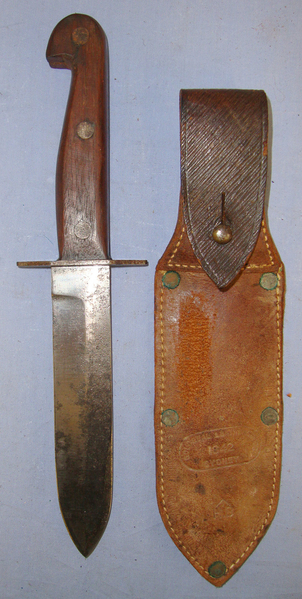  RARE**WW2 Australian WD East Brothers Sydney Wood Grip Scales Hilt Fighting Knife & WD 1942 Leather Scabbard By Goldseal Sydney Knive