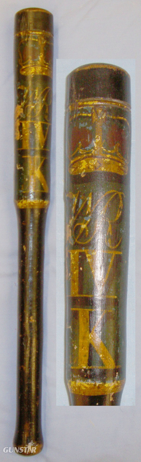Victorian Wood Baluster Tipstaff Truncheon with Hand Painted Decoration Crown VR IV K Royal Cypher. 20613. Victorian Wood Baluster Tipstaff Truncheon with Hand Painted Decoration Crown VR IV K Royal Cypher. 20613. Antique & Militaria in 