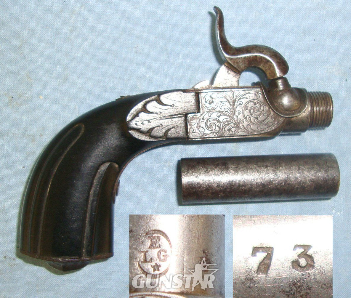 C1830 Liege Belgium 50 Bore Percussion Pocket Pistol With Screw Off Rifled Barrel, Folding Concealed Trigger. Sn 22426:46 .50 Cal Muzzleloader Muzzleloader in 