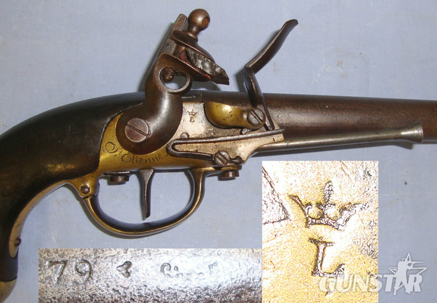 RARE**American Revolutionary War & Napoleonic Wars Era**1779 Dated French Saint-Etienne Arsenal Model 1777 Officer’s Brass Action Flintlock .650 Carbine Calibre Belt Pistol  With Iron Ram Rod. Sn 23052 .65 Cal Muzzleloader Muzzleloader in 