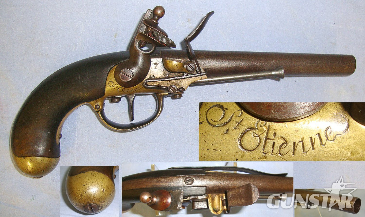 RARE**American Revolutionary War & Napoleonic Wars Era**1779 Dated French Saint-Etienne Arsenal Model 1777 Officer’s Brass Action Flintlock .650 Carbine Calibre Belt Pistol  With Iron Ram Rod. Sn 23052 .65 Cal Muzzleloader Muzzleloader