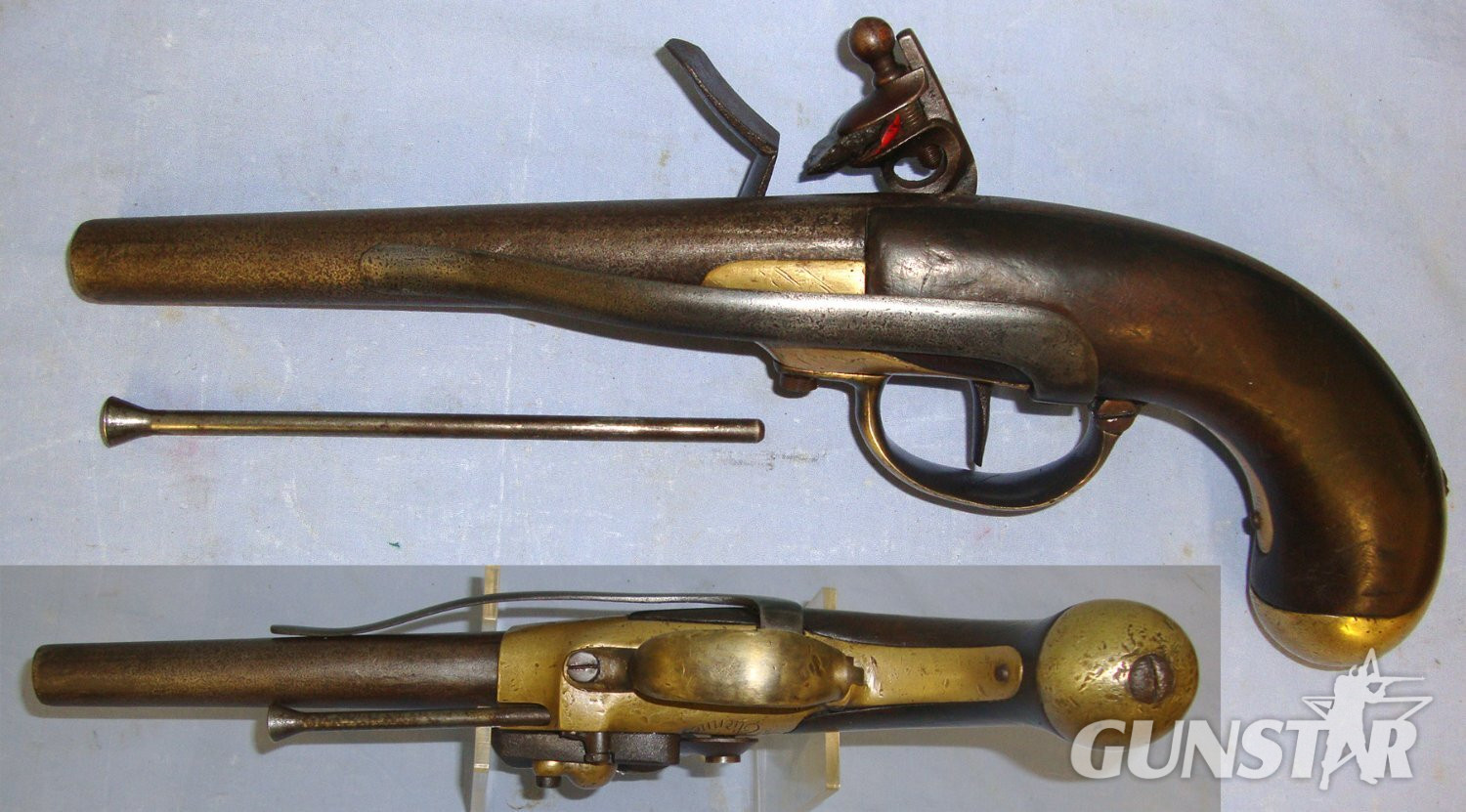  RARE**American Revolutionary War & Napoleonic Wars Era**1779 Dated French Saint-Etienne Arsenal Model 1777 Officer’s Brass Action Flintlock .650 Carbine Calibre Belt Pistol  With Iron Ram Rod. Sn 23052 .65 Cal Muzzleloader Muzzleloader