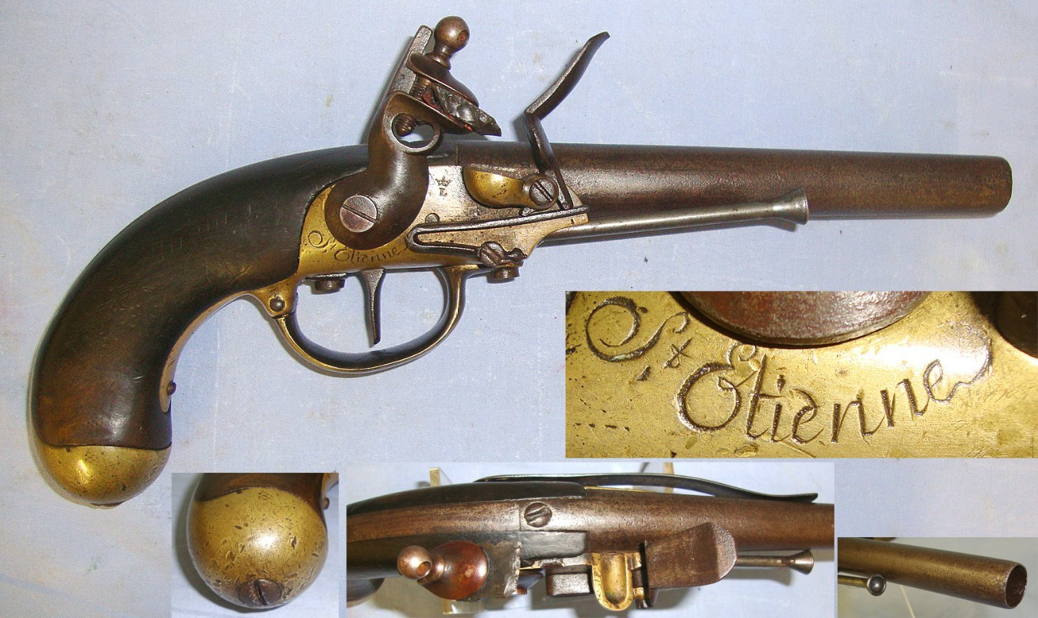 RARE**American Revolutionary War & Napoleonic Wars Era**1779 Dated French Saint-Etienne Arsenal Model 1777 Officer’s Brass Action Flintlock .650 Carbine Calibre Belt Pistol  With Iron Ram Rod. Sn 23052 .65 Cal Muzzleloader Muzzleloader