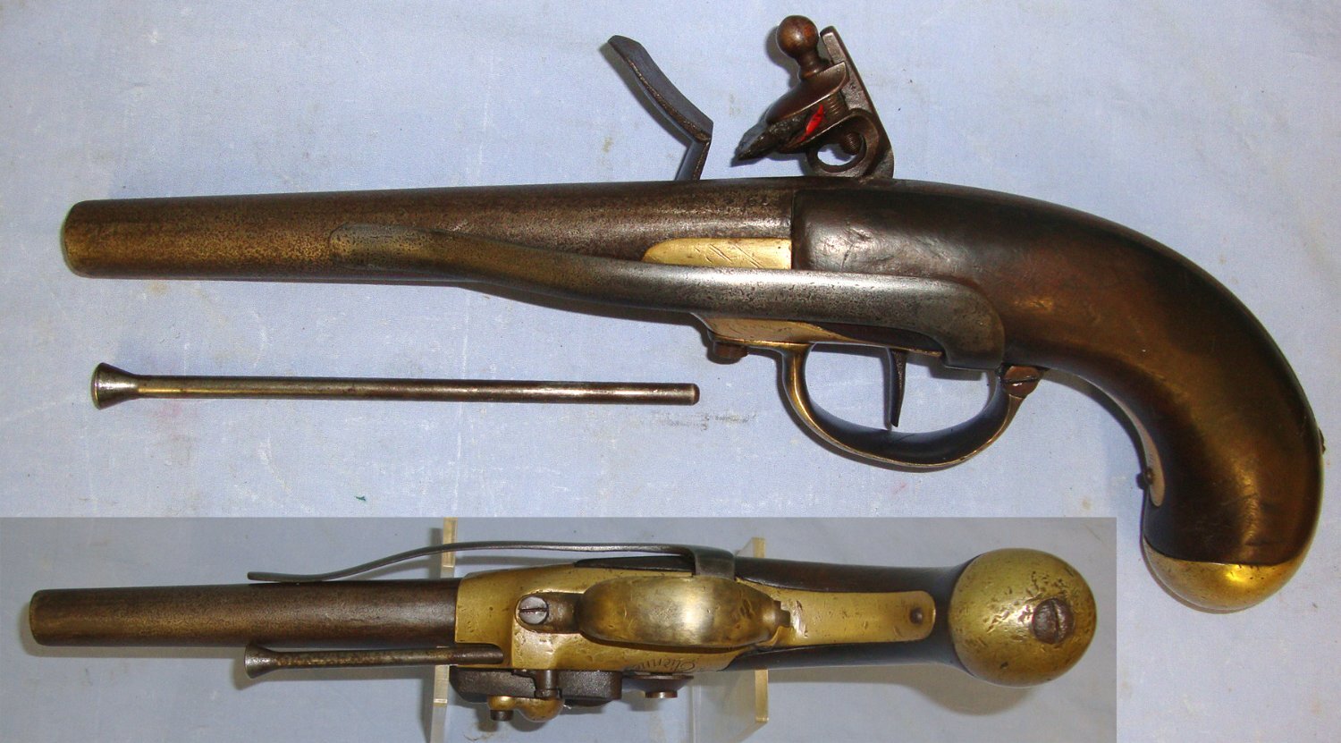  RARE**American Revolutionary War & Napoleonic Wars Era**1779 Dated French Saint-Etienne Arsenal Model 1777 Officer’s Brass Action Flintlock .650 Carbine Calibre Belt Pistol  With Iron Ram Rod. Sn 23052 .65 Cal Muzzleloader Muzzleloader