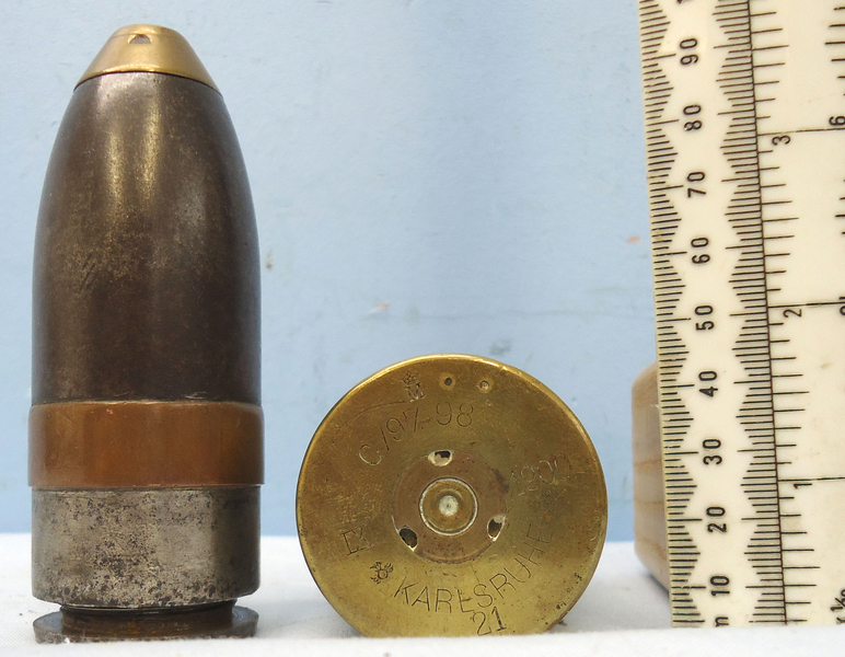DEACTIVATED INERT. Imperial German Naval 1900 Dated 37mm (37 x 94R) Pom Pom Nose Fused HE (High Explosive) Round. - O 1639 DEACTIVATED INERT. Imperial German Naval 1900 Dated 37mm (37 x 94R) Pom Pom Nose Fused HE (High Explosive) Round. - O 1639  Other Ammunition