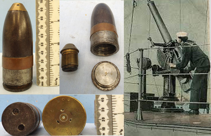  DEACTIVATED INERT. Imperial German Naval 1900 Dated 37mm (37 x 94R) Pom Pom Nose Fused HE (High Explosive) Round. - O 1639 DEACTIVATED INERT. Imperial German Naval 1900 Dated 37mm (37 x 94R) Pom Pom Nose Fused HE (High Explosive) Round. - O 1639  Other Ammunition