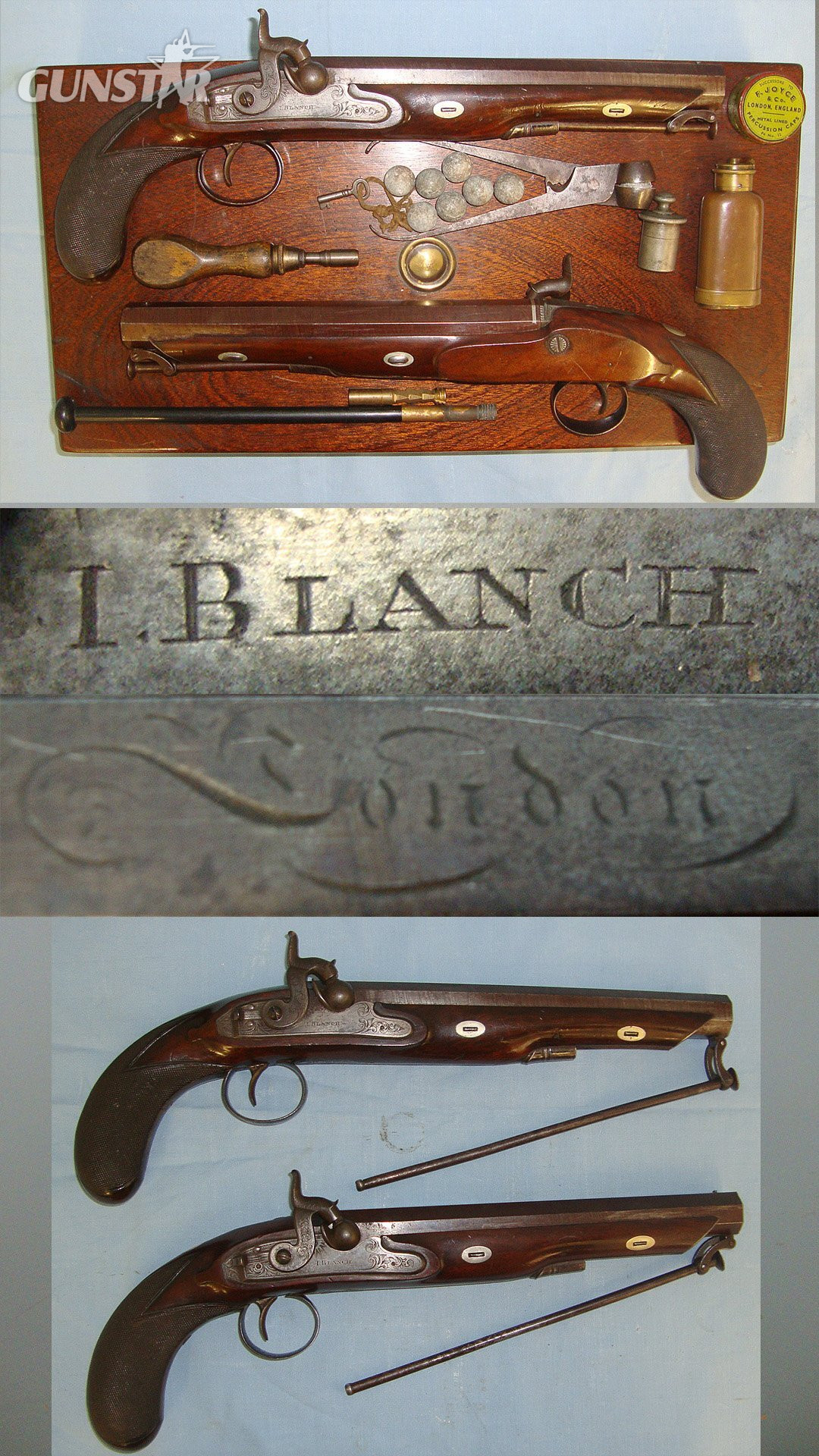 QUALITY**Victorian Era Pair Of English Blanch London 16 Bore Percussion Traveling Pistols  With Octagonal Damascus Steel Barrels & Accessories. Sn 23319  16 Bore/gauge Muzzleloader in 