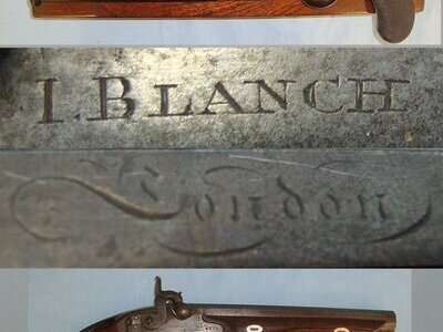 QUALITY**Victorian Era Pair Of English Blanch London 16 Bore Percussion Traveling Pistols  With Octagonal Damascus Steel Barrels & Accessories. Sn 23319  16 Bore/gauge Muzzleloader