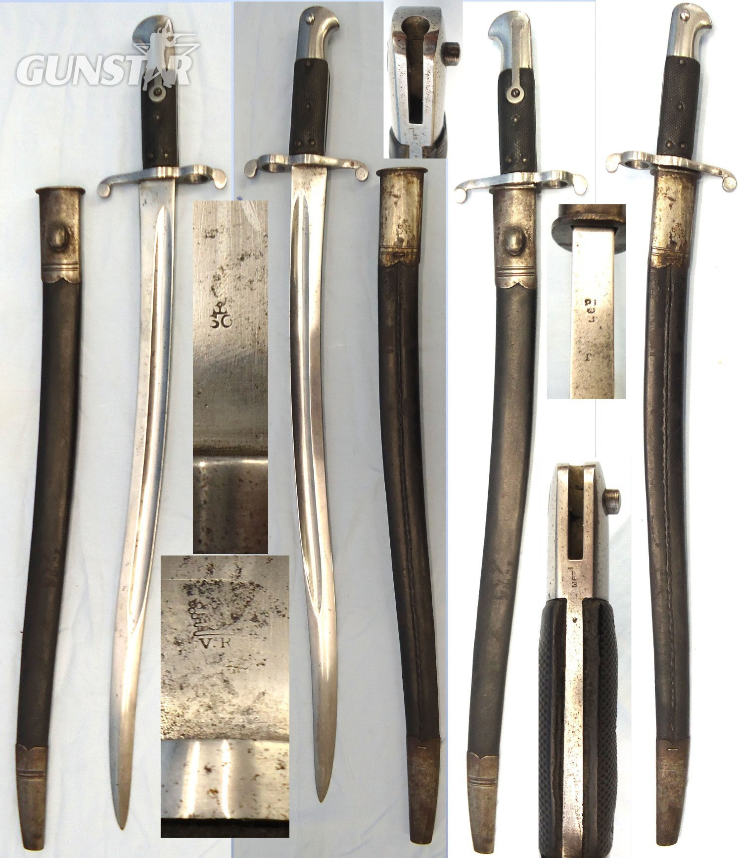 RARE, British, Pattern 1863 Whitworth Rifle Yatahgan Sword Bayonet and Scabbard. BAYO 370 Bayonet in 