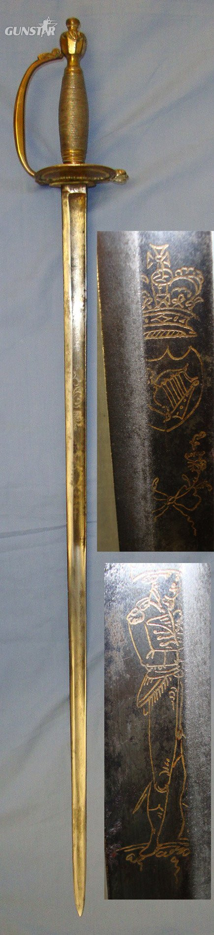 NAPOLEONIC WARS ERA**EARLY VARIANT**British 1796 Pattern Infantry Officers Sword With Warranted Gilt & Blued Etched Blade. Sn 19244 Sword in 