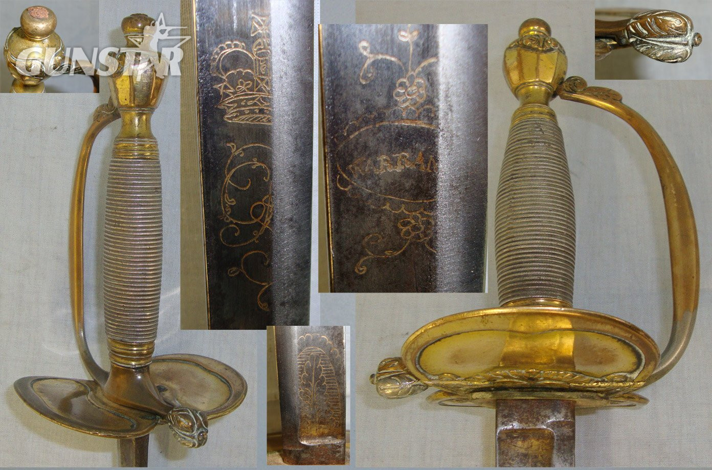 NAPOLEONIC WARS ERA**EARLY VARIANT**British 1796 Pattern Infantry Officers Sword With Warranted Gilt & Blued Etched Blade. Sn 19244 Sword