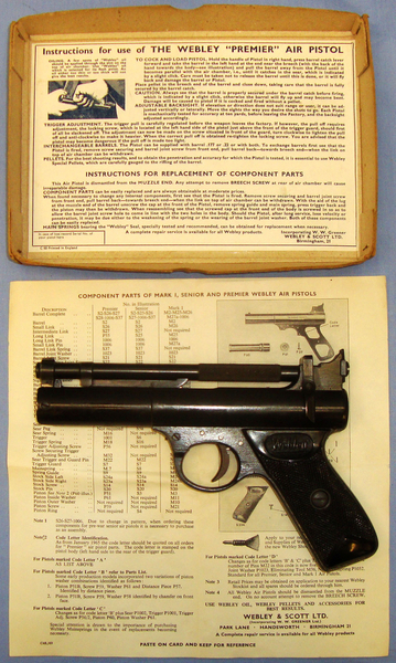 Webley & Scott Boxed, Webley Premier \'E\' Series .22 Calibre Air Pistol. AI 726 .22
