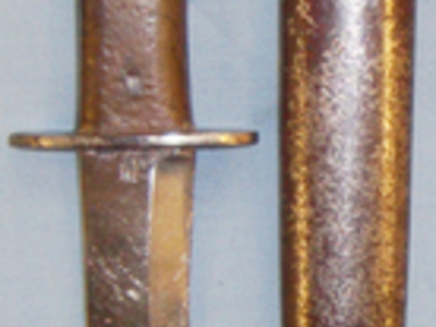 WWI German Trench Knife and Metal Scabbard by Manufacturer Clement & Jung. 8424:45. Dagger