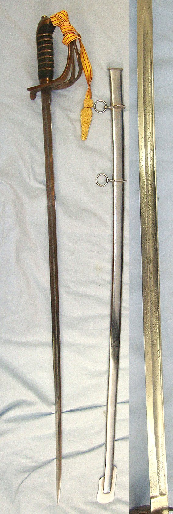  MAHDIST WAR ERA (1881-99)**Victorian British WD Mole Birmingham Egyptian Forces Contract Pattern 1827 Rifle Brigade Type Officer's Sword With Etched Blade, Cord With Portepee & Scabbard. Sn 23484:86 Sword