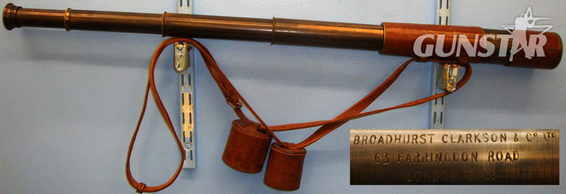 WWI 4 Draw Leather Bound Brass Telescope with Extending Sun Visor Cover by Broadhurst Clarkson & Co. OPT 820 WWI 4 Draw Leather Bound Brass Telescope with Extending Sun Visor Cover by Broadhurst Clarkson & Co. OPT 820 Other Accessory in 