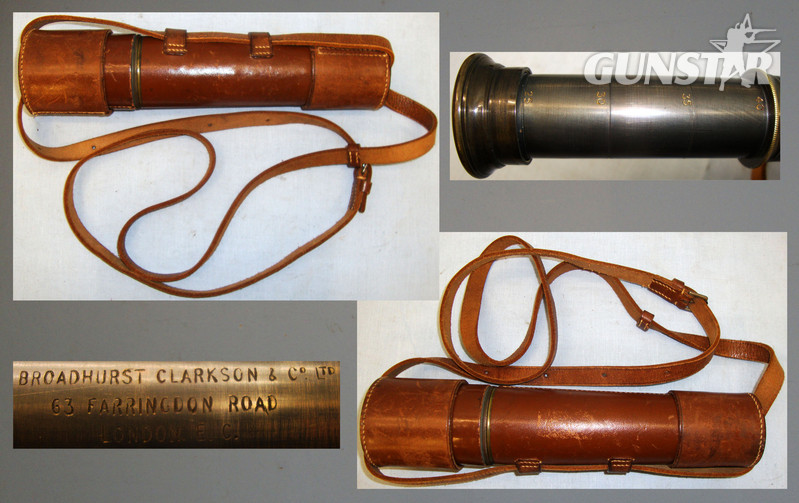  WWI 4 Draw Leather Bound Brass Telescope with Extending Sun Visor Cover by Broadhurst Clarkson & Co. OPT 820 WWI 4 Draw Leather Bound Brass Telescope with Extending Sun Visor Cover by Broadhurst Clarkson & Co. OPT 820 Other Accessory