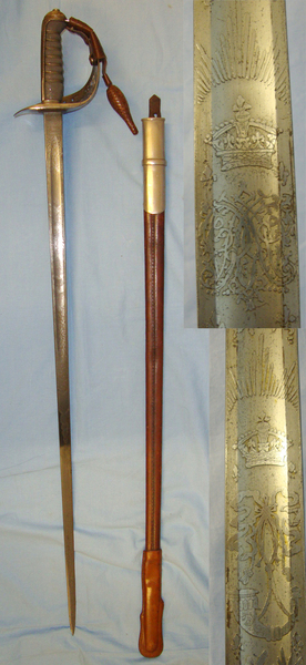  QUALITY MAKER**Boer War Era British Robert Mole & Sons Birmingham 1897 Pattern Rifle Brigade Officers Sword With Etched Blade Number M2697 Press Stud Hilt Fitting With Acorn, Scabbard & Period Photograph Of An Officer In Uniform With Sword Sword