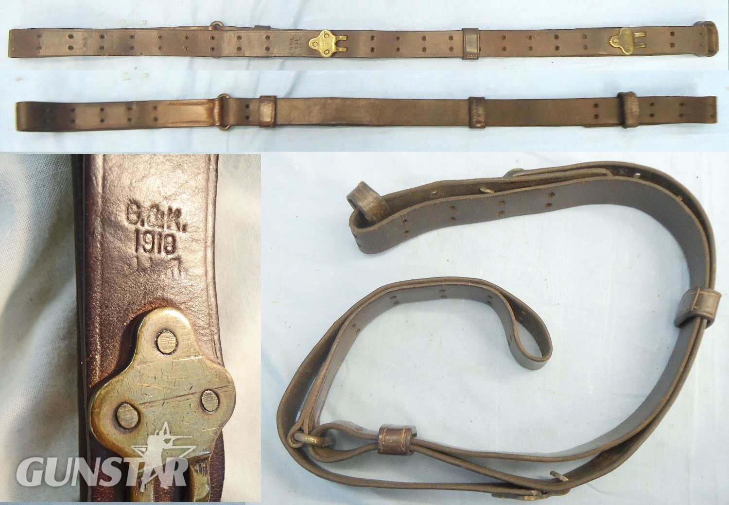 Springfield Armory American. WW1, 1918 Dated Springfield Rifle Leather & Brass Sling. Sn - 22426:69 Other Accessory in 