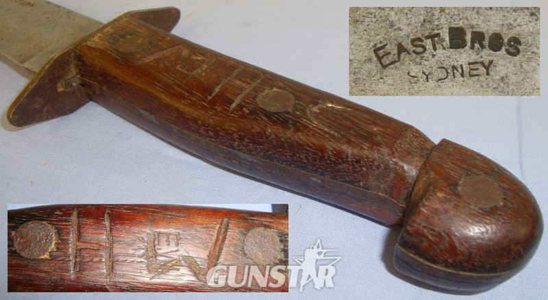 WW2 Australian Wood Gripped Fighting Knife By East Bros. Sydney. Sn 11617. Dagger
