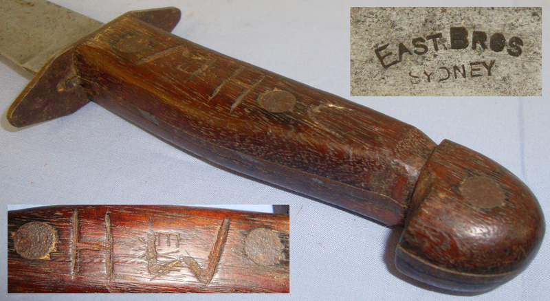 WW2 Australian Wood Gripped Fighting Knife By East Bros. Sydney. Sn 11617. Dagger