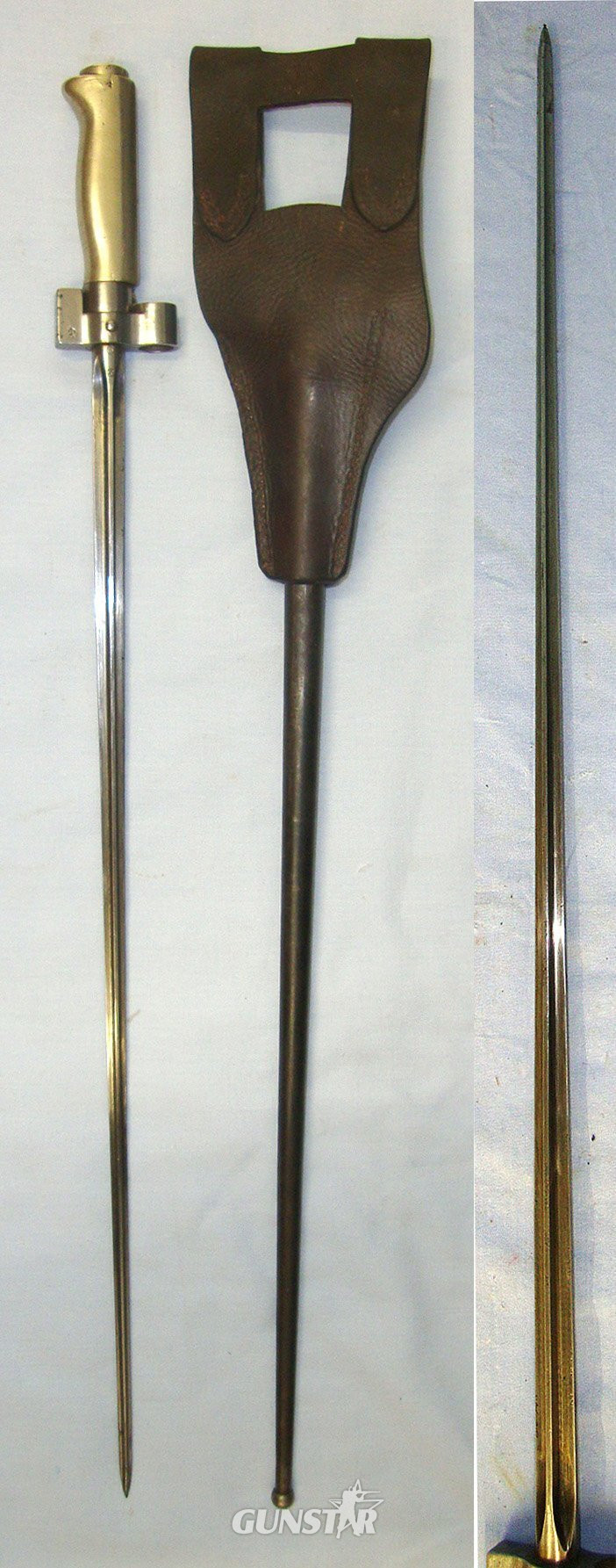  MATCHING NAVAL ANCHOR MARKS**WW1 Era French Troupes Coloniales / Fusiliers-Marins (Marines) Marked Lebel M1886/93/16 Cruciform Epee Bayonet, Scabbard & Leather Frog. Sn 22890 Bayonet