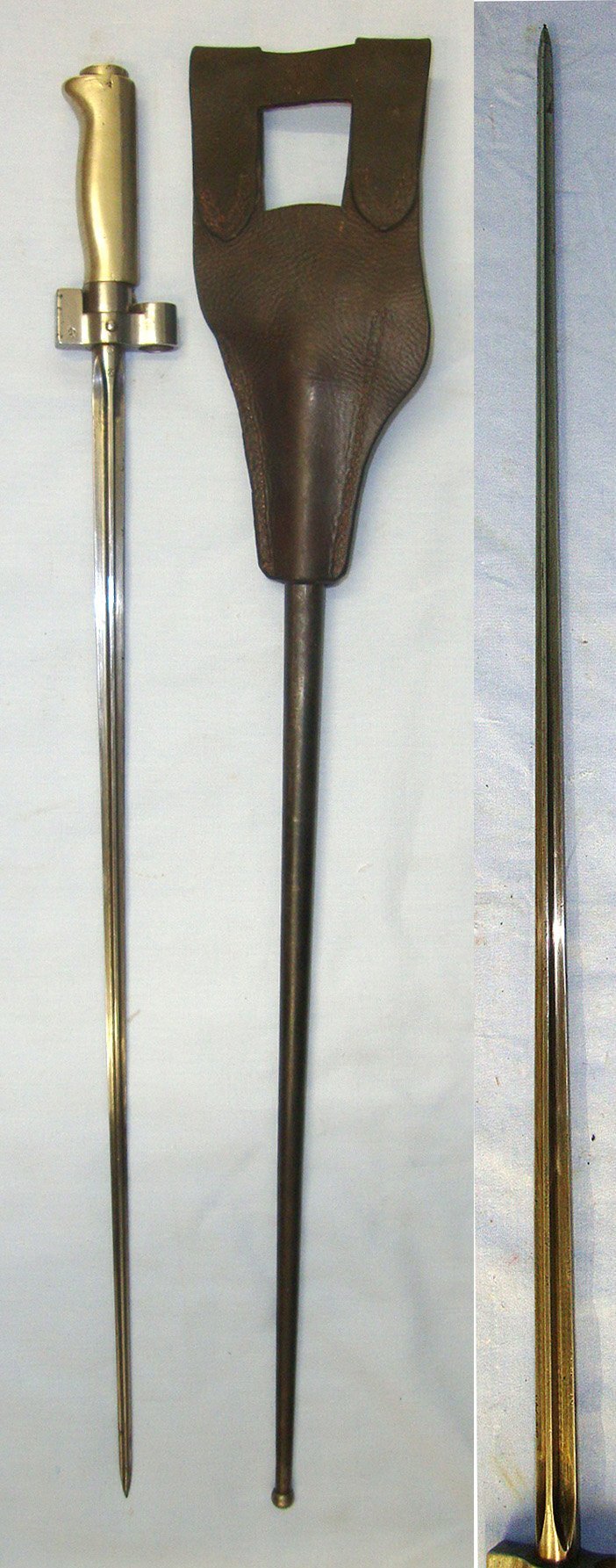  MATCHING NAVAL ANCHOR MARKS**WW1 Era French Troupes Coloniales / Fusiliers-Marins (Marines) Marked Lebel M1886/93/16 Cruciform Epee Bayonet, Scabbard & Leather Frog. Sn 22890 Bayonet