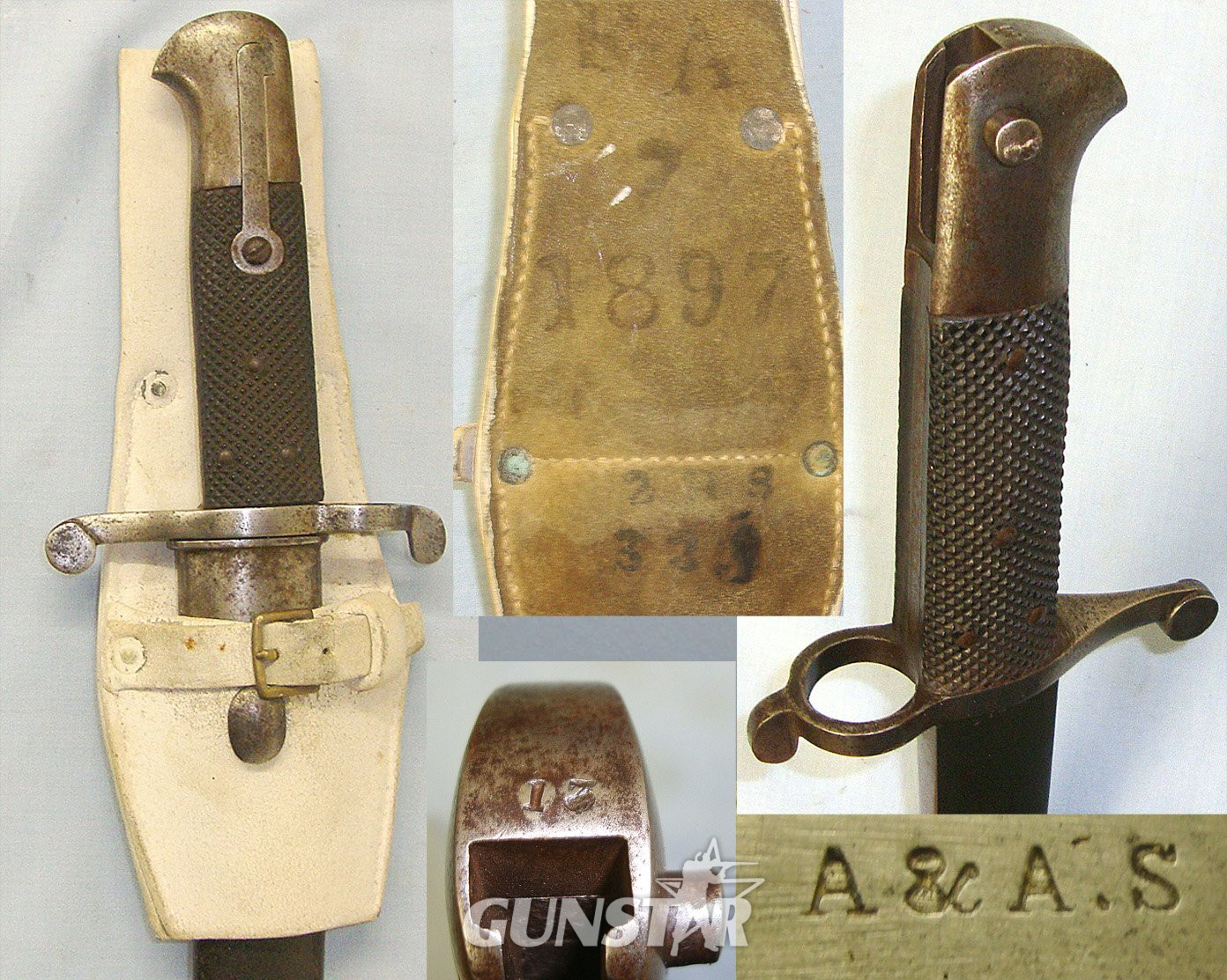 British Militia / Volunteers Pattern 1856/58 Yatahgan Sword Bayonet With German Blade By A&AS (August & Albert Schnitzler Solingen), Scabbard & 1897 Slade Wallace Buff Leather Frog. BAYO 901 Bayonet