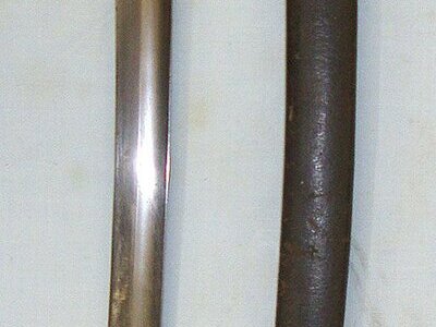 British Militia / Volunteers Pattern 1856/58 Yatahgan Sword Bayonet With German Blade By A&AS (August & Albert Schnitzler Solingen), Scabbard & 1897 Slade Wallace Buff Leather Frog. BAYO 901 Bayonet