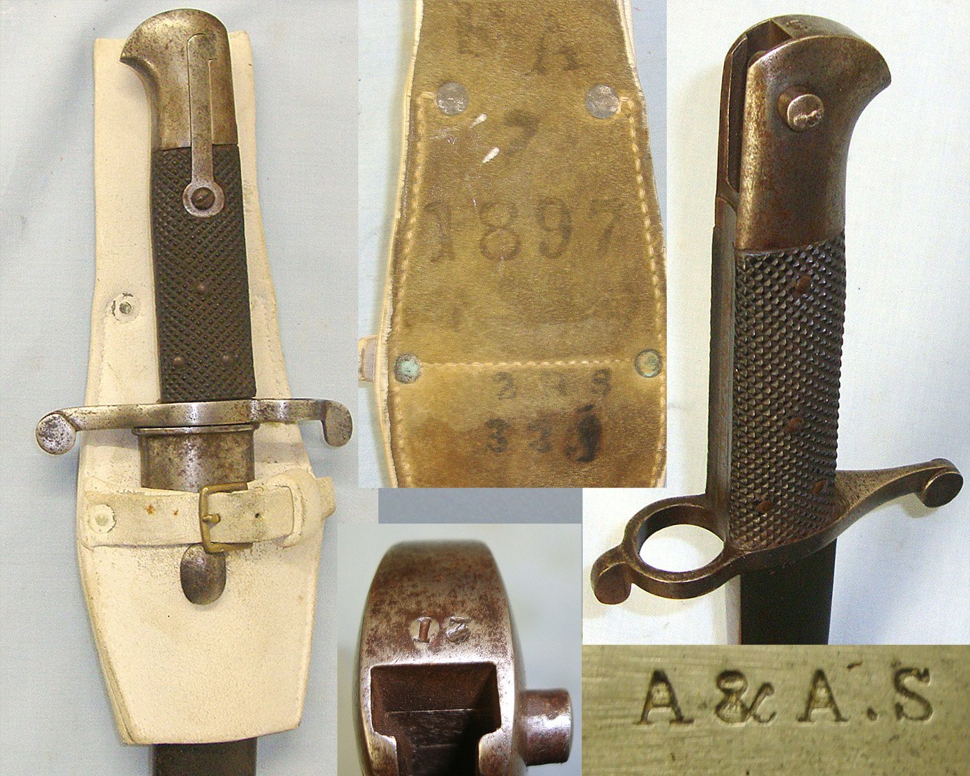 British Militia / Volunteers Pattern 1856/58 Yatahgan Sword Bayonet With German Blade By A&AS (August & Albert Schnitzler Solingen), Scabbard & 1897 Slade Wallace Buff Leather Frog. BAYO 901 Bayonet