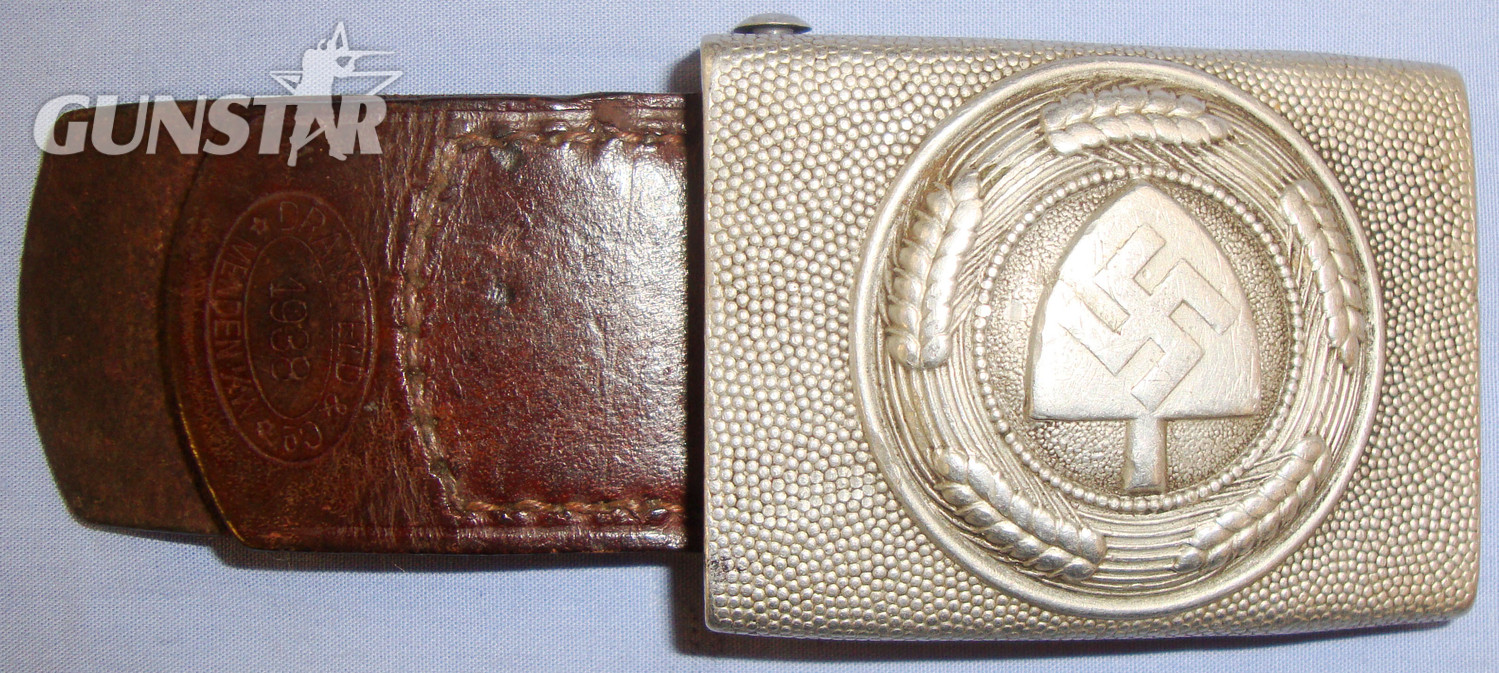 Genuine RAD (Reichsarbeitsdienst) Aluminium Belt Buckle and Leather Tab Dated 1938 by Manufacturer Dransfield & Co Menden. Sn 7607. Genuine RAD (Reichsarbeitsdienst) Aluminium Belt Buckle and Leather Tab Dated 1938 by Manufacturer Dransfield & Co Menden. Sn 7607. Antique & Militaria in 