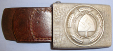 Genuine RAD (Reichsarbeitsdienst) Aluminium Belt Buckle and Leather Tab Dated 1938 by Manufacturer Dransfield & Co Menden. Sn 7607. Genuine RAD (Reichsarbeitsdienst) Aluminium Belt Buckle and Leather Tab Dated 1938 by Manufacturer Dransfield & Co Menden. Sn 7607. Antique & Militaria