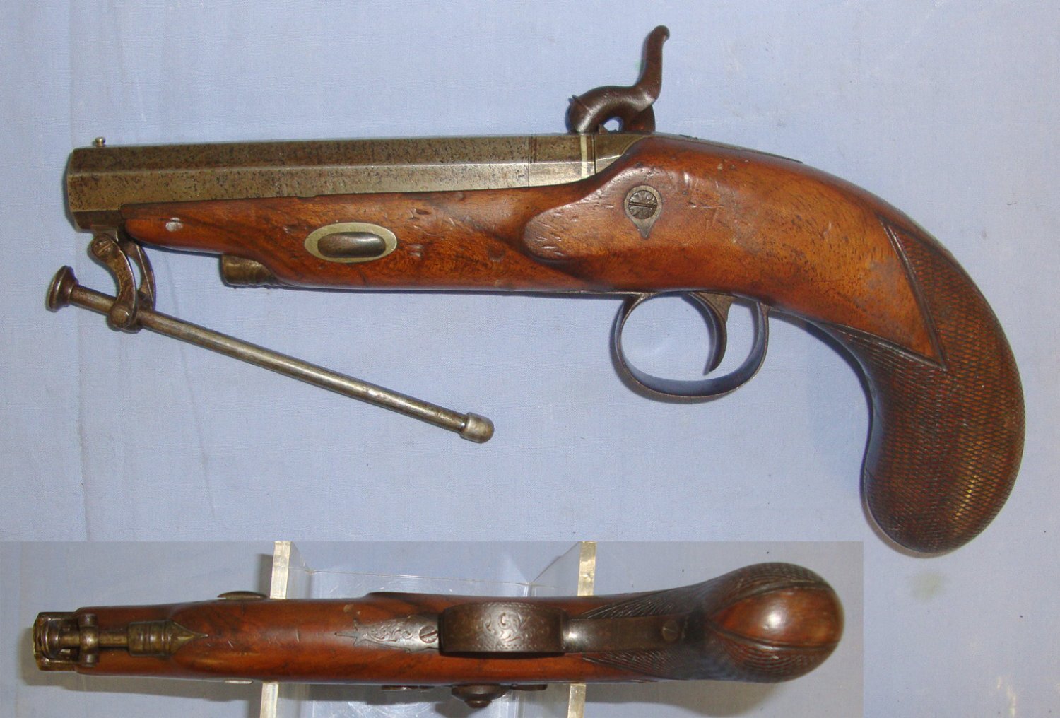  MINT BORE**19th Century Irish Richardson Youghal (County Cork) 25 Bore Percussion Traveling Pistol With C1843 Irish Registration Mark CB-1202 (Cork Borough), Octagonal Barrel & Captive Steel Ram Rod. Sn 22739 None Muzzleloader
