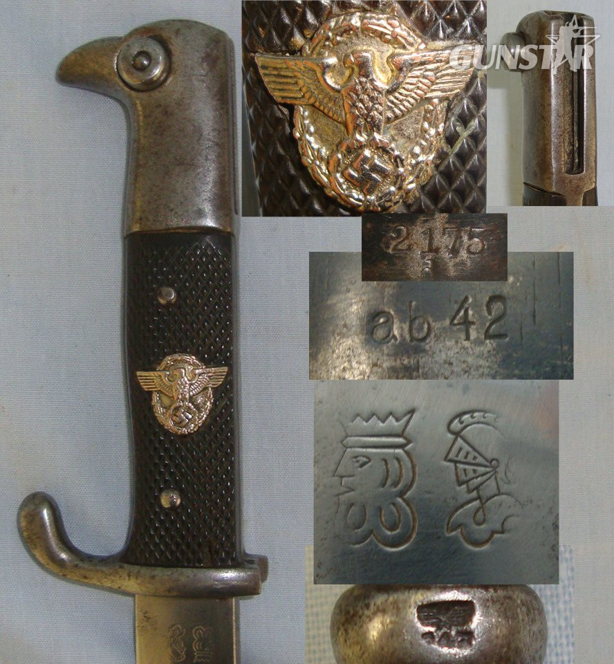 WW1 Era Weyersberg Kirschbaum & Cie (WKC) Solingen Imperial German M98 Dress Bayonet WW2 Era Nazi Police Issued & 1942 Dated Scabbard By ‘ab’. Sn 22151 Bayonet