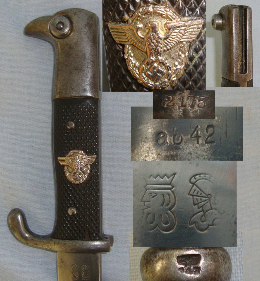 WW1 Era Weyersberg Kirschbaum & Cie (WKC) Solingen Imperial German M98 Dress Bayonet WW2 Era Nazi Police Issued & 1942 Dated Scabbard By ‘ab’. Sn 22151 Bayonet